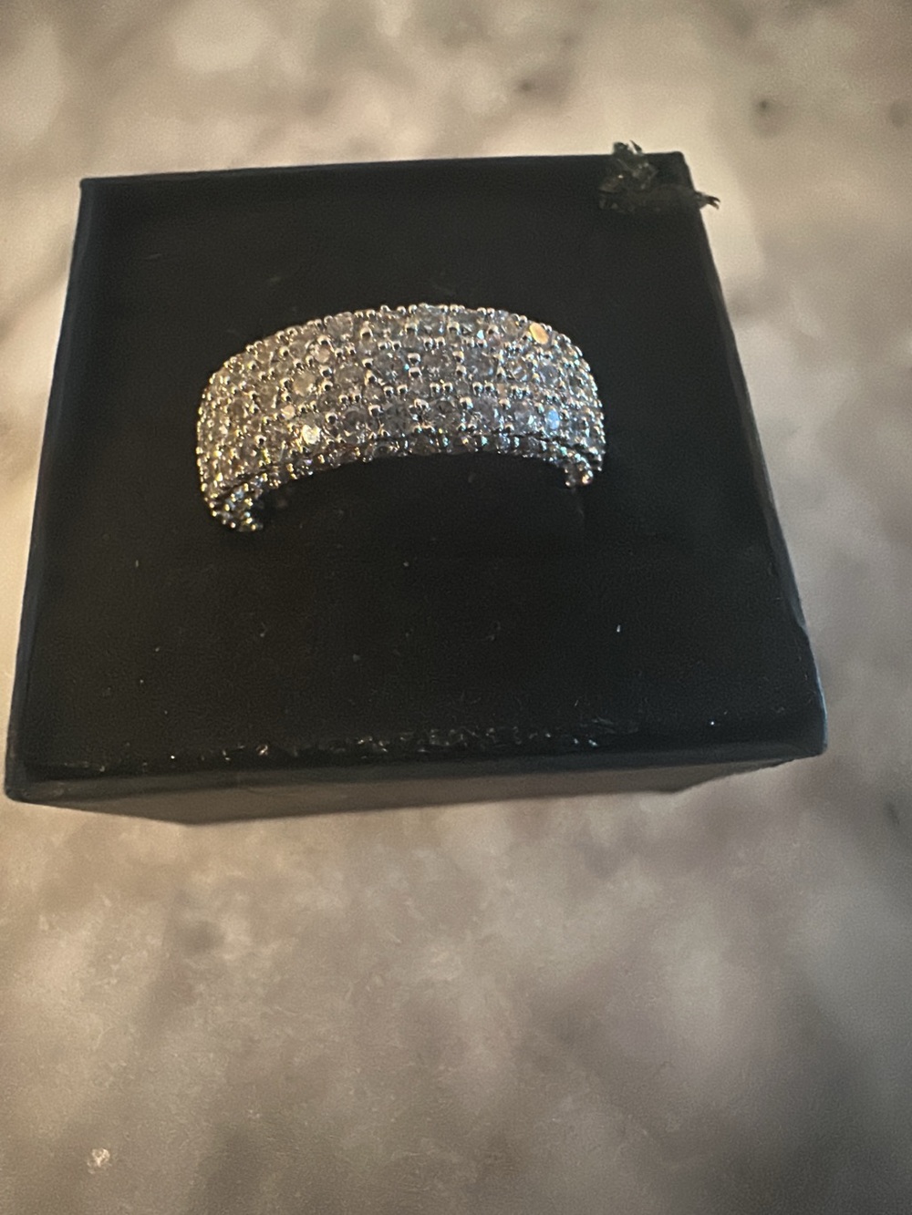 Crystal Pave Wide Band Ring - Silver Tone